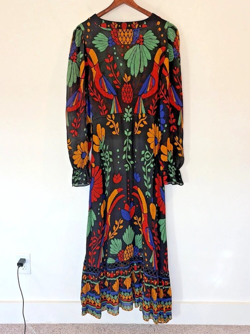 Farm Rio Anthropologie Georgette Maxi Dress Sz M Tropical Toucan Boho Lined - Picture 6 of 16